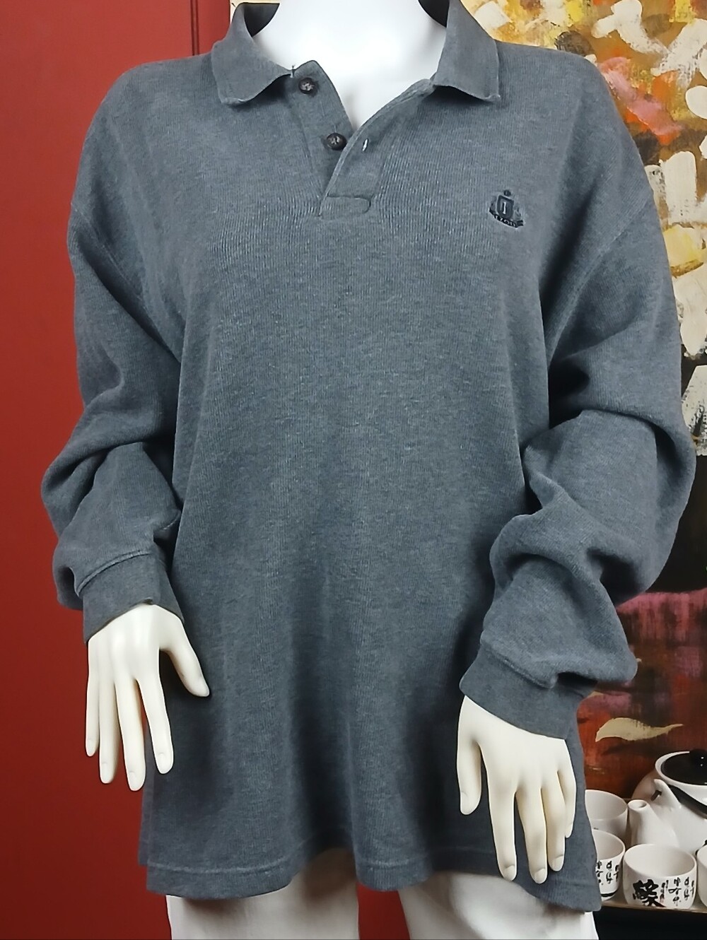 Izod Charcoal Gray Long Sleeve Polo